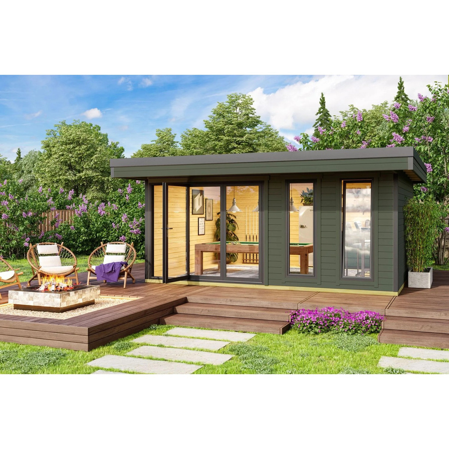 Lasita Holz-Gartenhaus Domeo 8 mit Flachdach in Grau-Grün lasiert, Blockbohlenbauweise, B/T: 500 x 400 cm, H: 239 cm - Bild 2