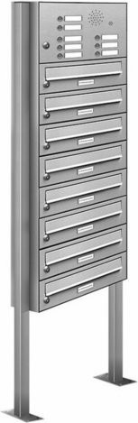 AL Briefkasten-System für 8 Parteien, freistehend, silberfarben, B/H/T: 46,5 x 170 x 27,5 cm - Bild 1