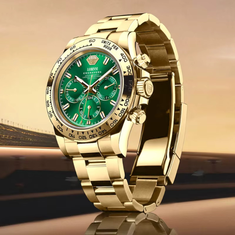 LOBINNI Armbanduhr Automatik, Gold, Edelstahl, Saphirglas, Herren - Bild 2