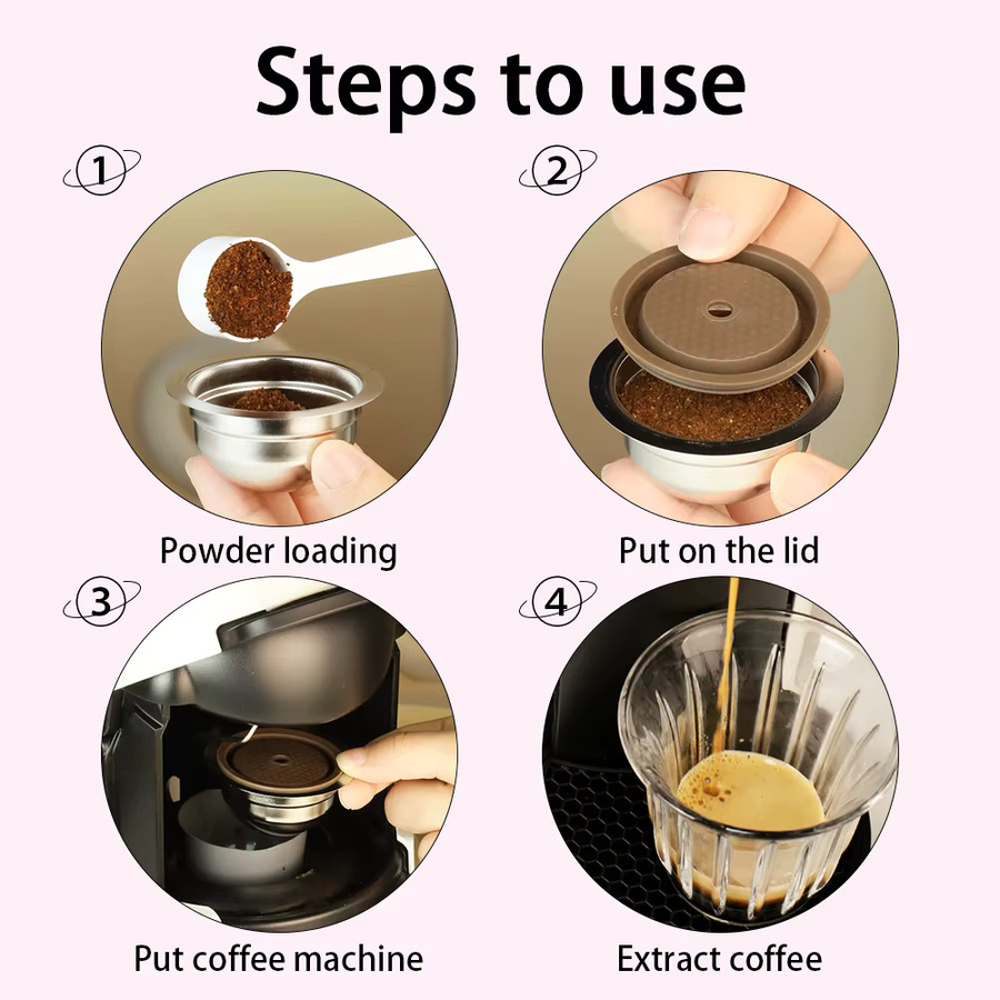 Nachfüllbare Kaffeekapseln aus Edelstahl für Delonghi Espresso-Kaffeemaschinen, Set in Silber, 3 Stück - Bild 4