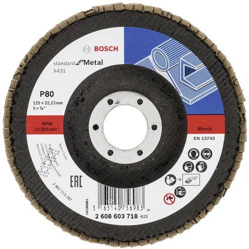 Bosch Fächerschleifscheibe X431 Standard für Metall, Durchmesser: 125 mm, Bohrungs-Ø: 22,33 mm, Körnung: 80, Mehrfarbig - Bild 1