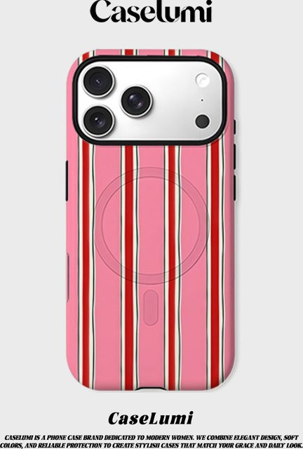 CaseLumi Matte Bumper MagSafe Schutzhülle für iPhone 17 16 15 14 13 Pro Max Stoßfeste PC-Hülle Rosa Rot Weiß Gestreift - Bild 1