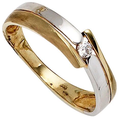 Colfem Ring 333 Gold, Bicolor, Zirkonia, Damen, Ringgröße 52 - Bild 1