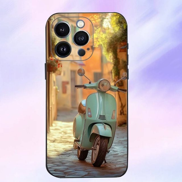 V-VespaS Roller Handyhülle aus weichem Silikon für iPhone 16, 15, 14, 13, 12, 11, XS, X, XR, SE, Mini, 8, 7 in Schwarz - Bild 1