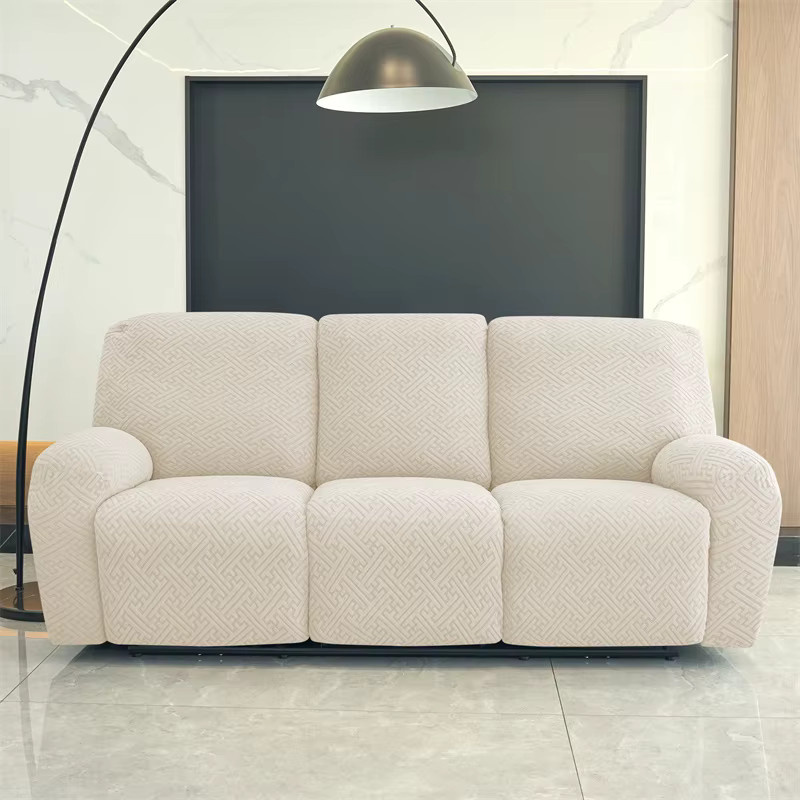 WANERQU 3-Sitzer Relaxsofa-Bezüge in Beige mit geometrischem Design, schmutzabweisende und elastische Stretch-Schonbezüge für dein Sofa - Bild 2