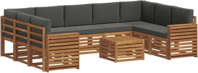 vidaXL Sofagarnitur aus Massivholz Akazie in L-Form, 10-teiliges Set in Natur und Anthrazit mit Polsterkissen - Bild 1