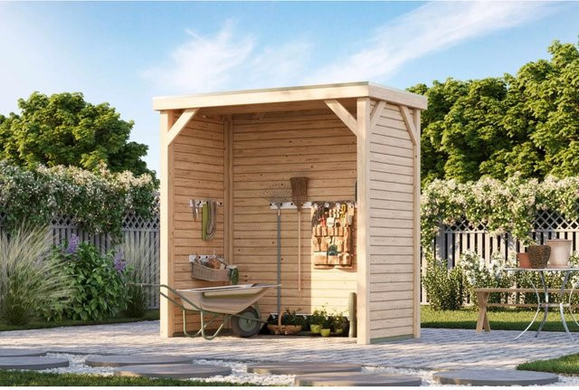 Karibu Grillpavillon Snackautomatenunterstand mit Flachdach in Brown, B/T/H: 243 x 124,5 x 124,5 cm - Bild 1