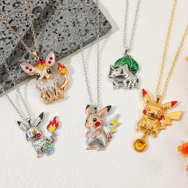 Bandai Anhänger Halskette, Pikachu Charmander Bulbasaur, Gelbgold - Bild 1