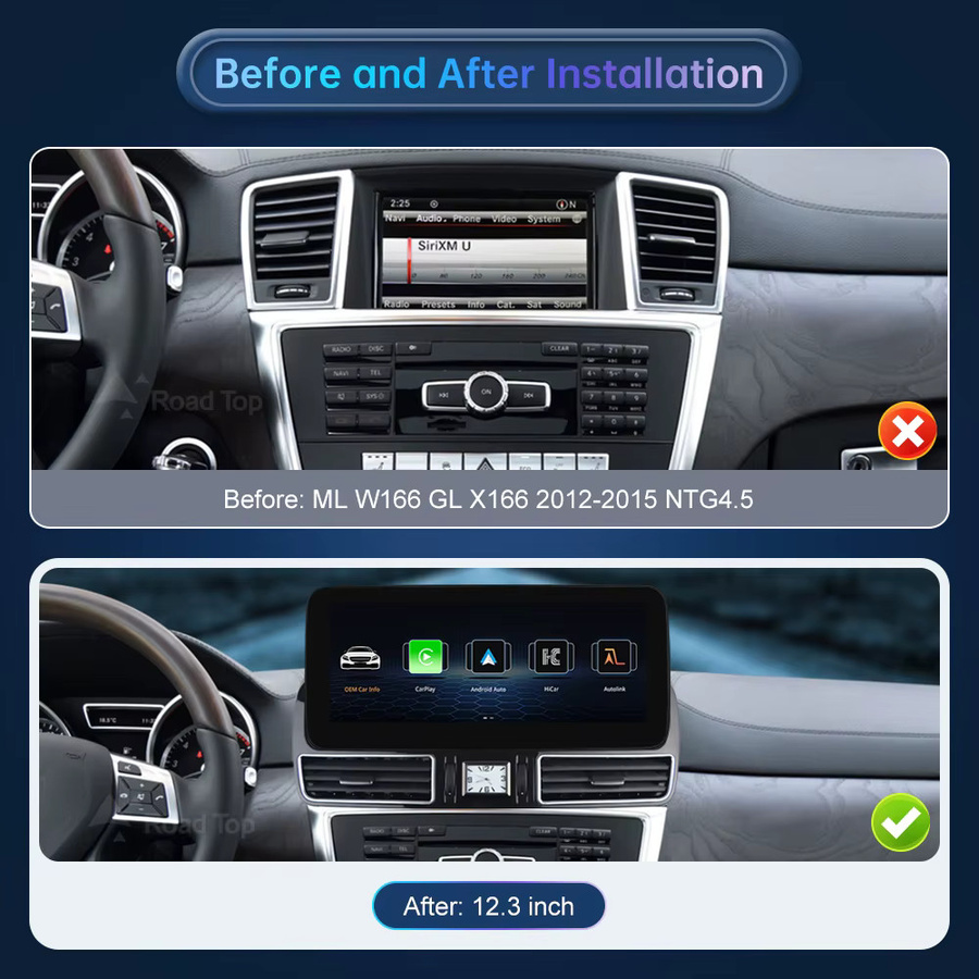 Road Top Multimedia Display mit 12,3 Zoll Touchscreen für Mercedes-Benz W166 GL X166 GLE GLS (2012-2018), Schwarz, mit Wireless CarPlay und Android Auto sowie Wi-Fi - Bild 2