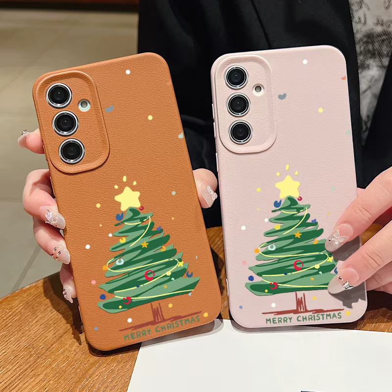 Weihnachtsbaum Print Soft Cover Handyhülle für Samsung Galaxy S25 S24 S23 S22 Ultra Plus FE A56 A55 A54 A36 A26 A17 A16 A15 in Beige und Weiß - Bild 2