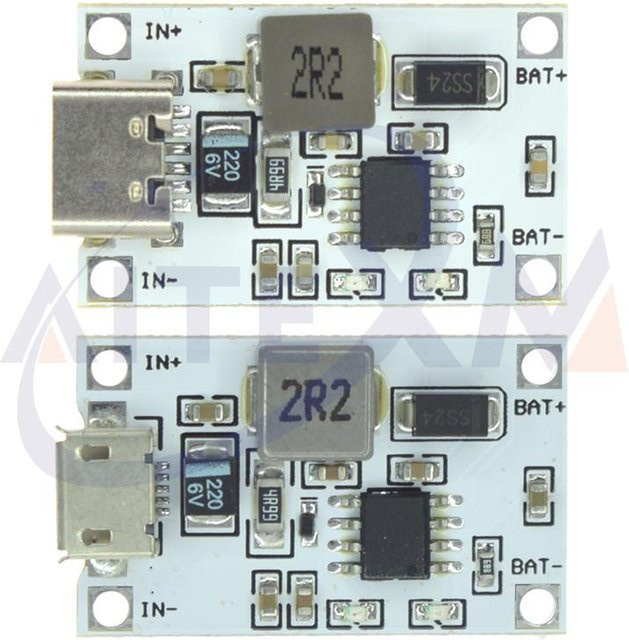 AITEXM ROBOT Lithium-Batterie Lademodul für 2S 7,4 V bis 8,4 V mit Micro-USB und USB-C Anschluss, weiß - Bild 1