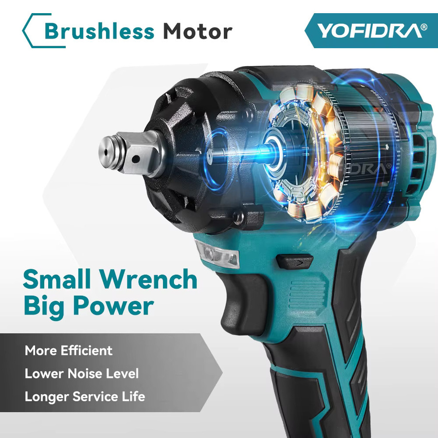 YOFIDRA Bürstenloser elektrischer Schlagschrauber 1500 W mit 1000 N.m Drehmoment, 1/2 Zoll Akkuschrauber und Bohrer Set, kompatibel mit Makita 18-21 V Akku - Bild 2