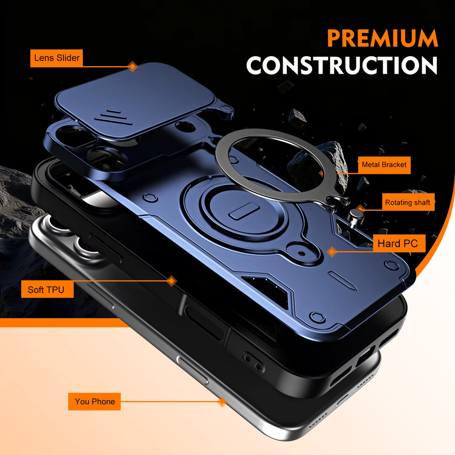 KELAPA 360 Grad drehbare magnetische Handyhülle für iPhone 17 Pro Max, iPhone 17 Pro und iPhone 16 mit Schiebe-Kameraschutz, Ständer und stoßfester Rückabdeckung in Rot oder Blau - Bild 5