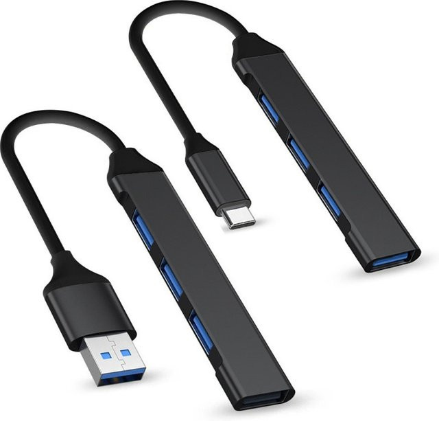 USB-C Hub Multi-Splitter-Adapter mit 4 Anschlüssen in Schwarz für Macbook, Huawei und Nintendo - Bild 1