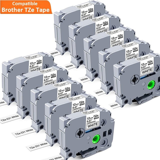 10 Stück Brother TZE231 Etikettenband 12 mm weiß kompatibel mit PTH110 PTD600 P710BT - Bild 1