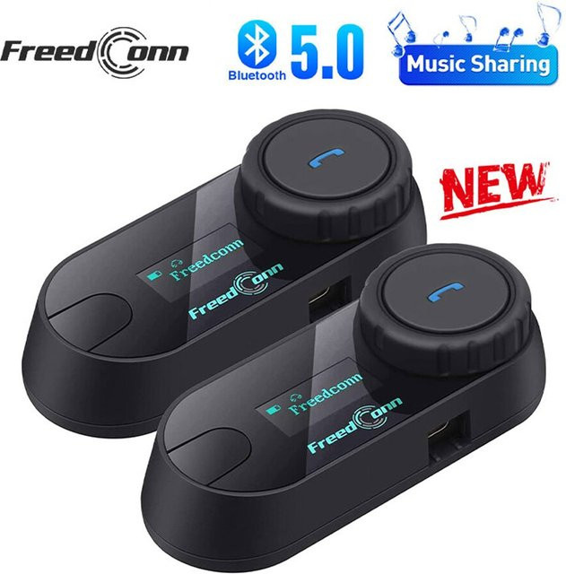 FreedConn Bluetooth Motorrad Intercom Helm Headset mit BT 5.0 für drahtlose Kommunikation und Musiksharing in Schwarz - Bild 1
