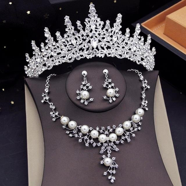 Royal Queen Crown Schmuck-Set, Perle, Kristall, Messing, Weiß - Bild 1