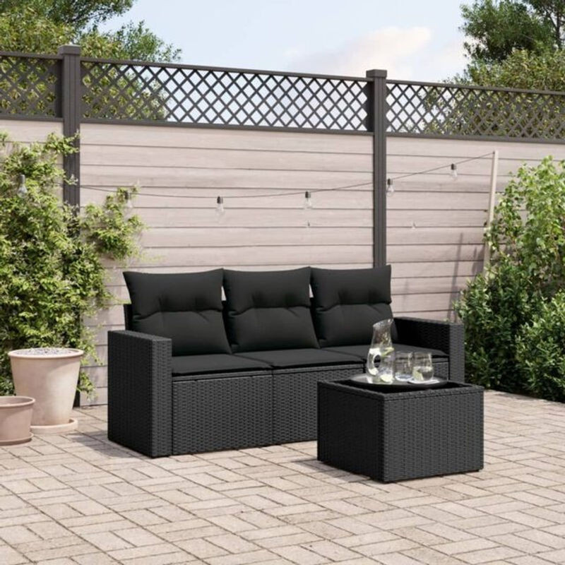 4-tlg. Garten-Sofagarnitur aus Poly-Rattan mit Kissen in Schwarz von vidaxl - Bild 1