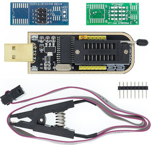 AITEWIN ROBOT CH341A USB-Programmierer Modul mit Testclip für EEPROM Flash BIOS 24/25 Serie SOIC8 SOP8 DIY Kit - Bild 1