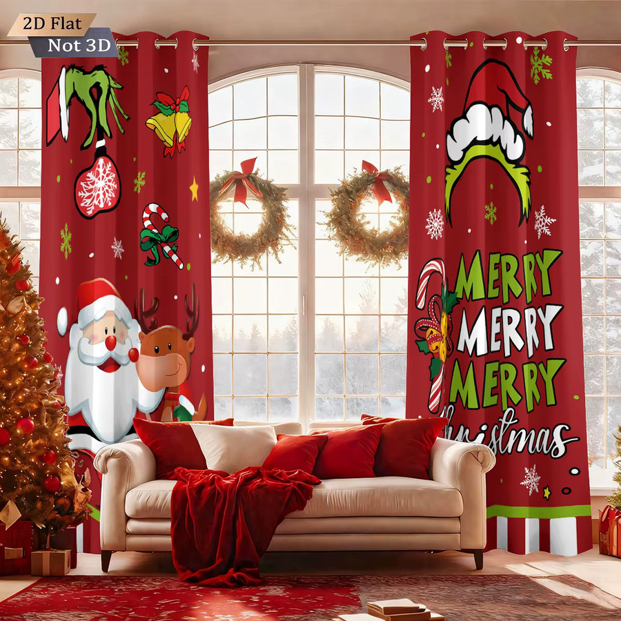 2er-Set Verdunkelungsvorhänge mit Weihnachtsmann-Print in Rot für dein Wohnzimmer - Bild 2