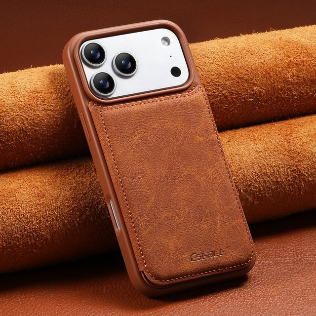 HKNR Leder-Brieftasche Handyhülle mit Kartenfächern und Ständer für iPhone 17 16 15 14 13 Pro Max 16e in Braun - Bild 1