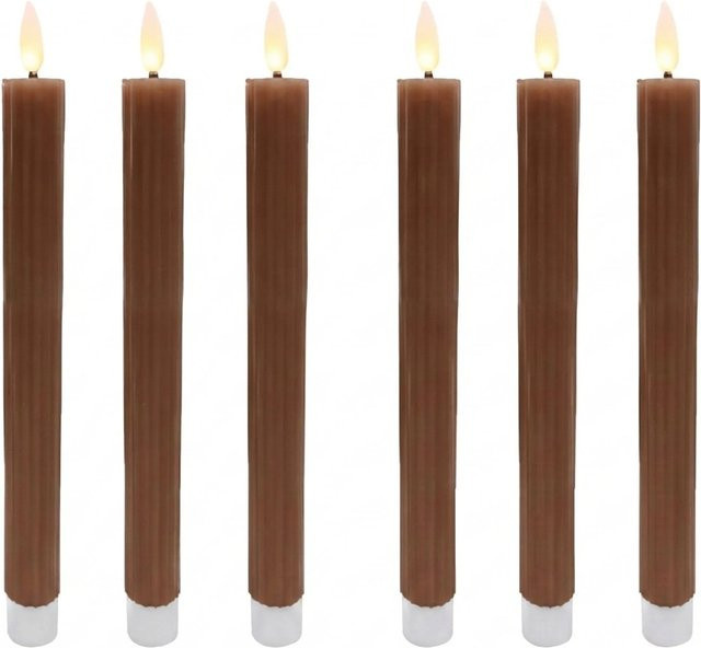 Relaxdays LED Stabkerzen 6er Set aus Echtwachs in Coffee mit Flackerndem Flammenlos-Effekt und Rillen-Design, Höhe: 25 cm, Durchmesser: 2 cm - Bild 1