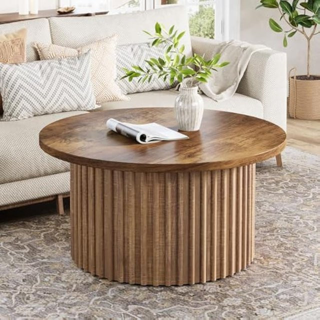Runder Couchtisch von LITTLE TREE in Braun im Bauernhaus-Stil mit Metallsockel und Holzakzent, Durchmesser: 80 cm - Bild 1