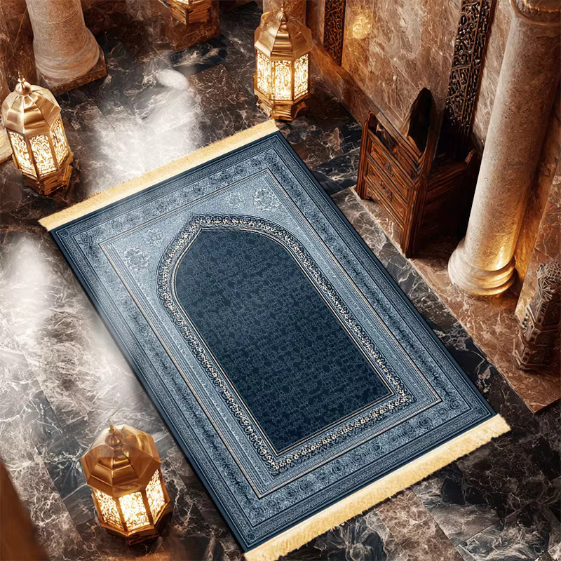 VIKAMA Islamische Gebetsmatte orientalisch in Blau, faltbar für Heimgebrauch und Reisen - Bild 3