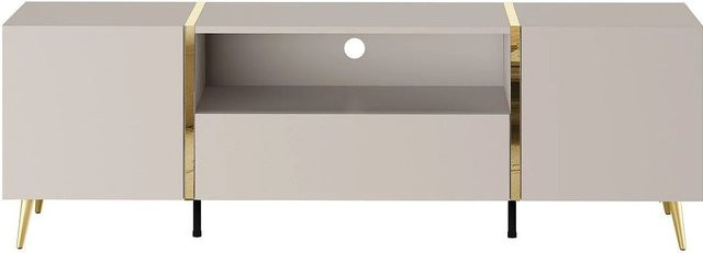 Vente-unique TV-Board Marzialo Modern in Beige und Gold, B: 158 cm, H: 51,8 cm, T: 41 cm - Bild 1