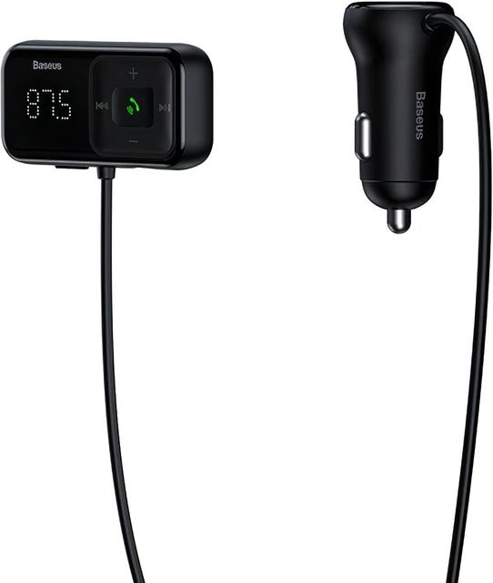 Baseus T-Typed Bluetooth FM Modulator mit 2 x USB-A und 3,5 mm Klinke, Schwarz - Bild 1