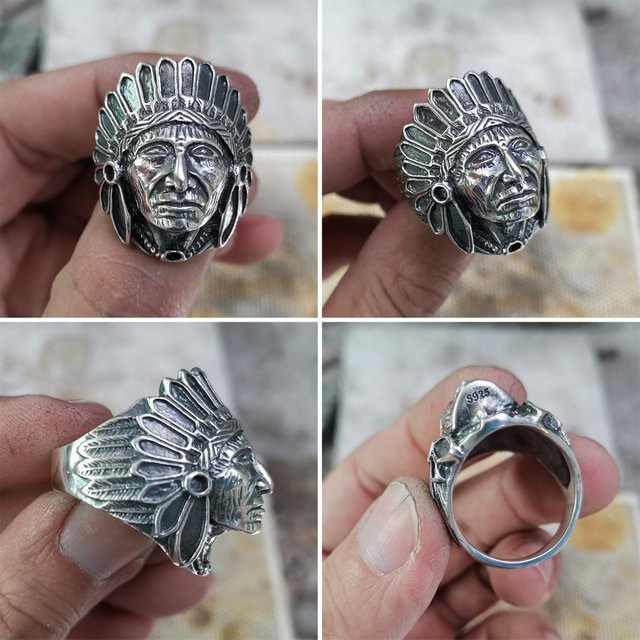 LINSION Ring 925 Silber, Punk, Indian Chief - Bild 1