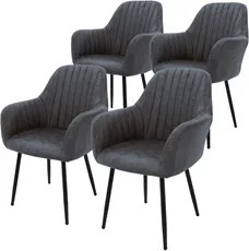 4er Set Esszimmerstühle ML-Design in Anthrazit mit Kunstleder Bezug, linierte Steppung, Rücken- und Armlehnen - Bild 1
