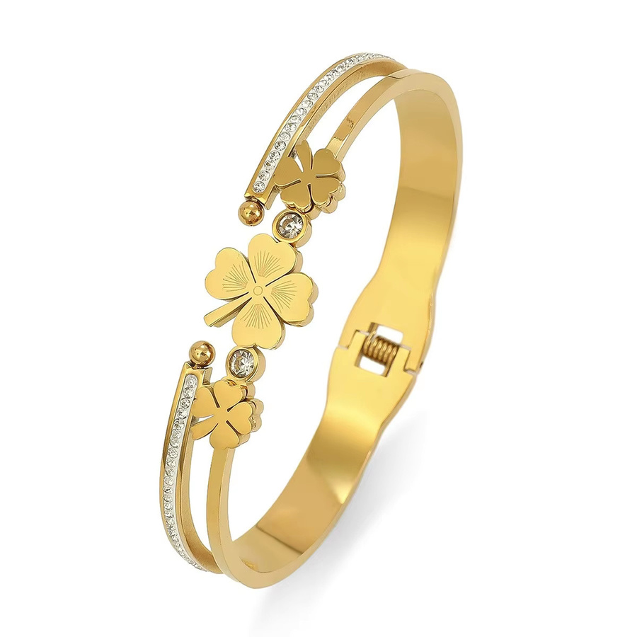 LUXUKISSKIDS Armreifen, Kleeblatt-Design, Zirkonia, Gold-PVD-Beschichtung, Damen - Bild 2