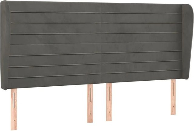 vidaXL Kopfteil mit Ohren in Dunkelgrau aus Samt, B/T/H: 163 x 23 x 118/128 cm - Bild 1