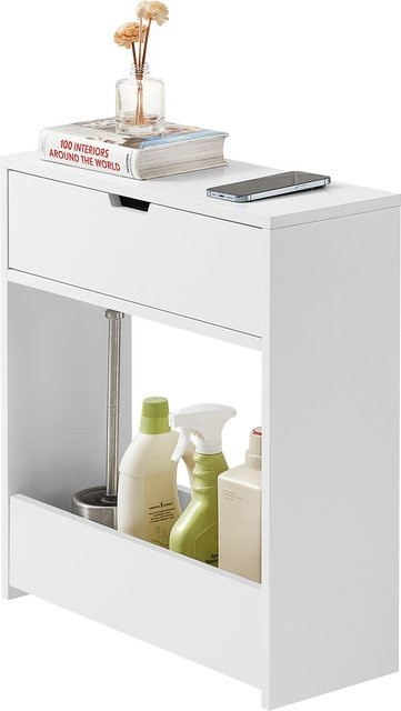 SoBuy Nischenregal BZR48-W als schmaler Badschrank mit 1 offener Ablage und 1 Klappe aus MDF in Weiß - Bild 1