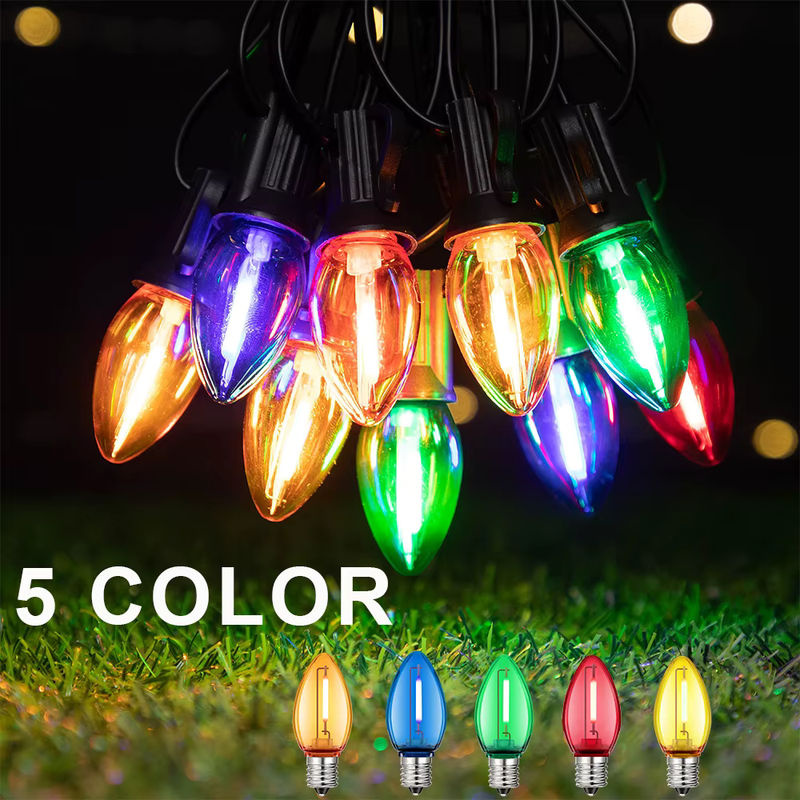Grensk RGB Bunte Lichterkette für den Außenbereich mit bruchsicheren C7 Ersatzlampen, wasserdichte Party-Girlande, E12-Sockel, 1 W, Multicolor - Bild 6