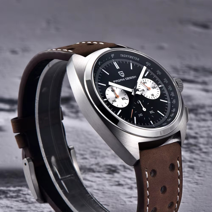 PAGANI DESIGN Chronograph Armbanduhr, Quarz, Edelstahl, Leder, Herren - Bild 5