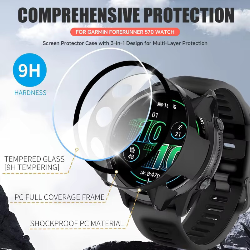 CAOWTAN Uhrenzubehör, PC-Gehäuse + Glas für Garmin Forerunner 570, Schwarz, Unisex - Bild 4