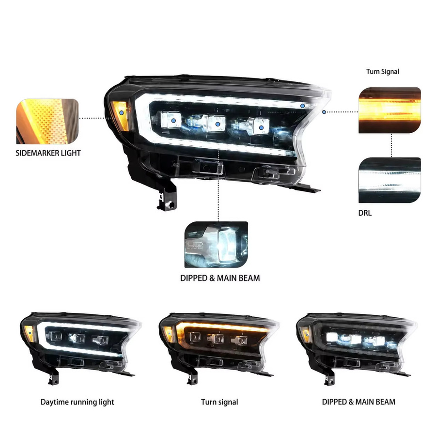 SHXI LED-Matrix-Projektionsscheinwerfer für Ford Ranger T6 Facelift 2015-2021 mit DRL und sequenziellem Blinker, Schwarzes Gehäuse, Linkslenker - Bild 3