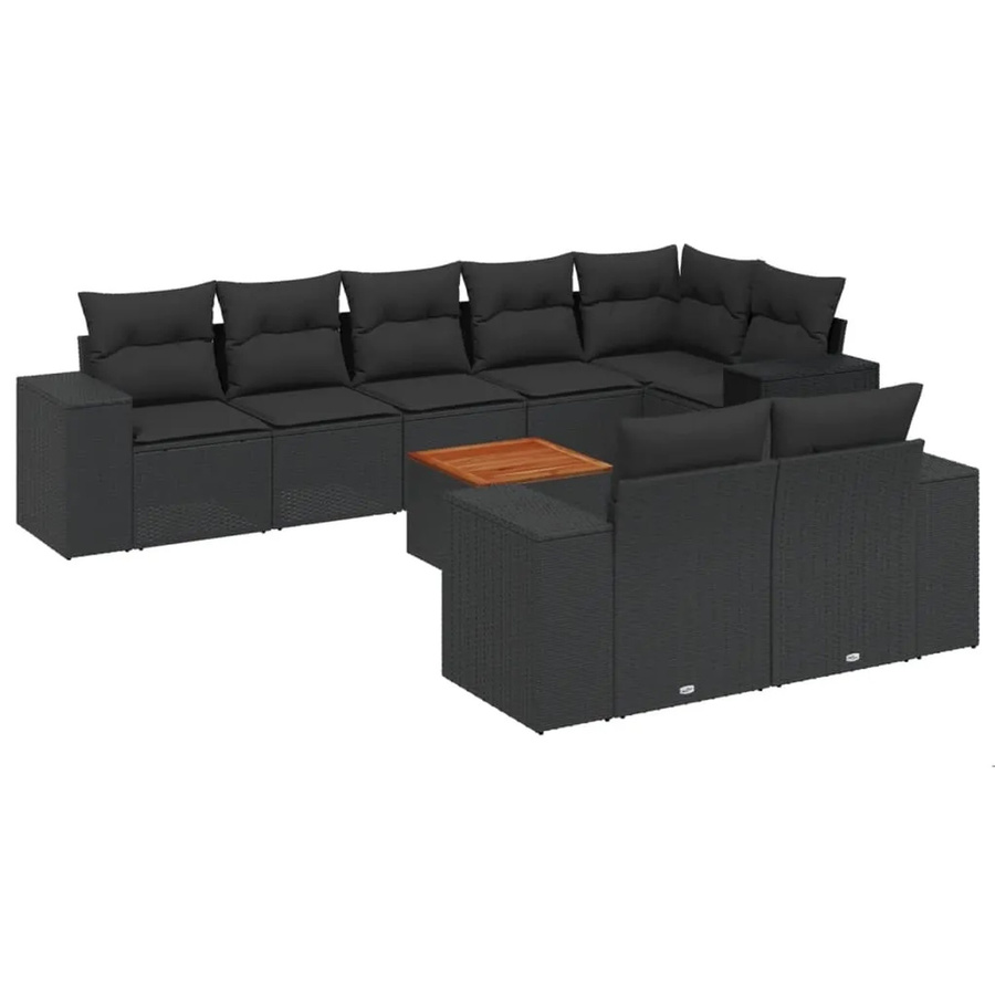 vidaXL 9-tlg. Garten-Sofagarnitur aus Polyrattan und Akazienholz in Schwarz mit Kissen - Bild 2