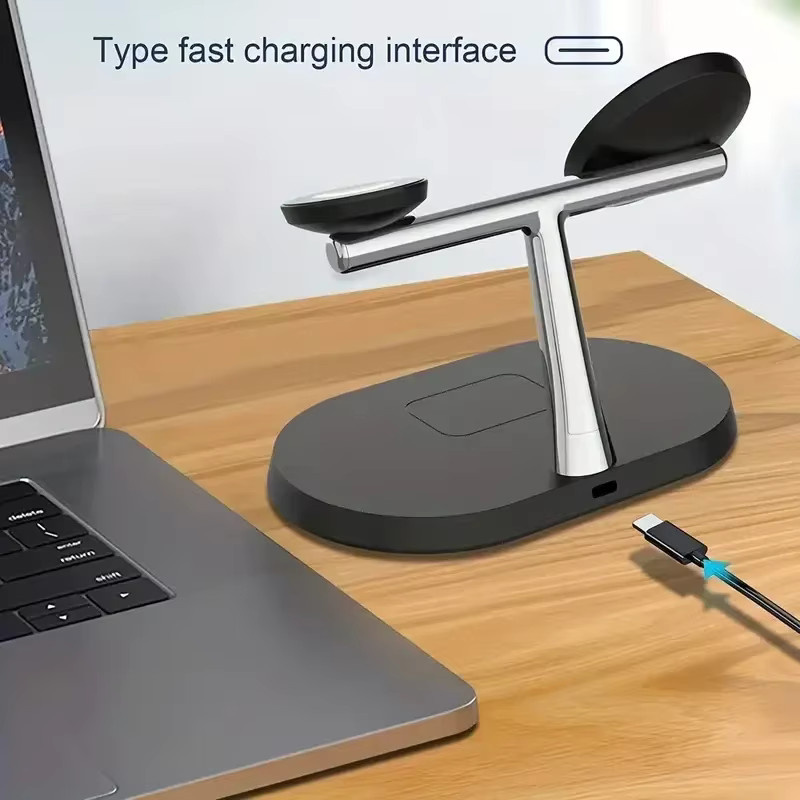 VIKEFON 3-in-1 Magnetisches Wireless-Ladegerät für MagSafe iPhone, Samsung S25 S24 und Apple Watch als Desktop-Schnellladestation in Schwarz und Weiß - Bild 4