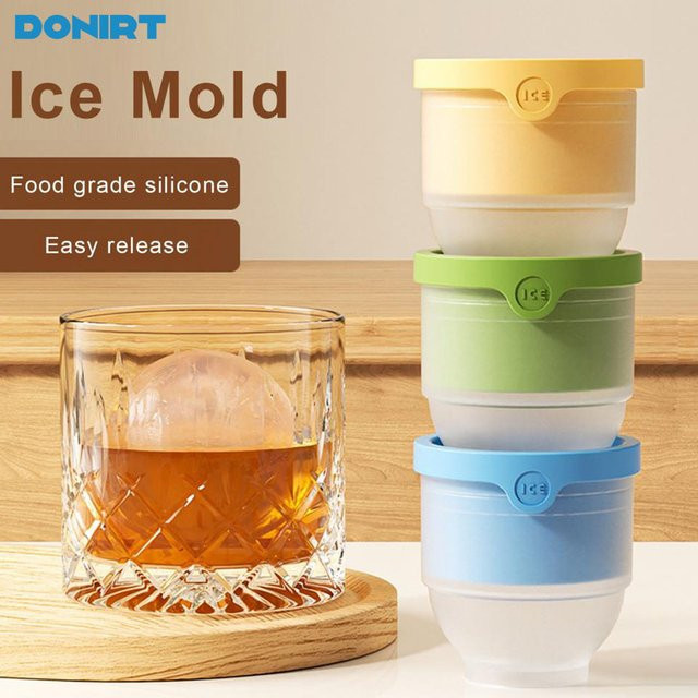 Donirt Eiswürfelbereiter aus Silikon in Gelb, runde Eisform für Whiskey und Cocktails mit 6 cm Durchmesser - Bild 1