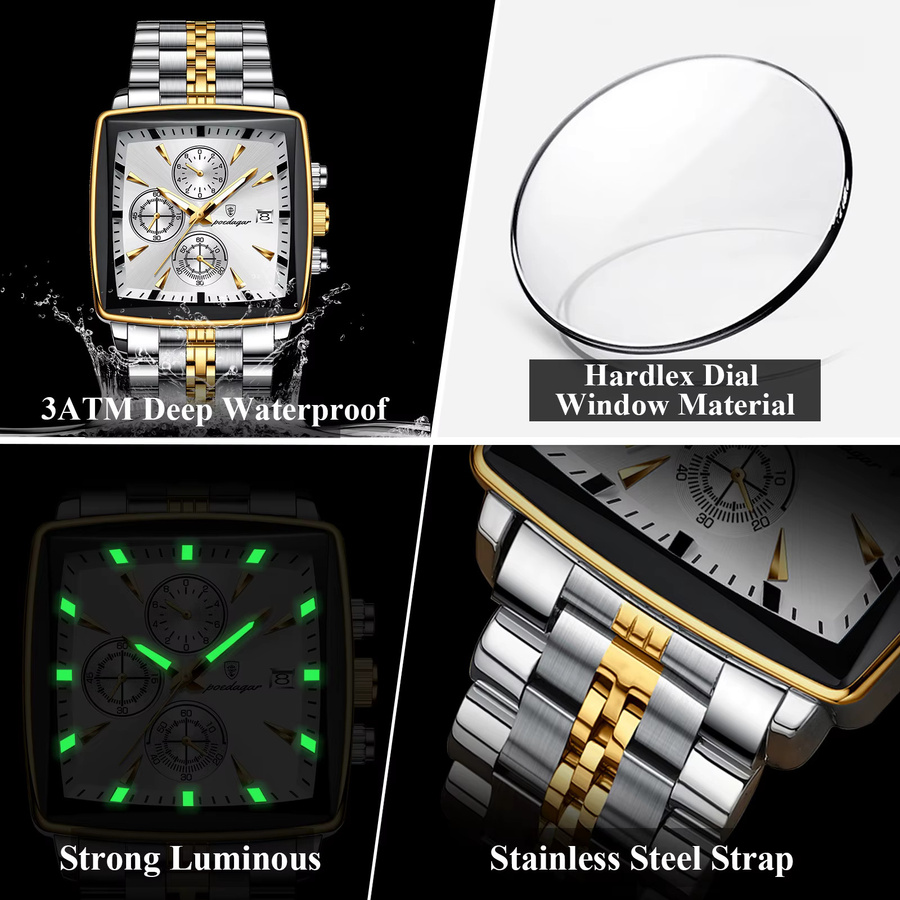 POEDAGAR Armbanduhr Chronograph, Quarz, Edelstahl, Silber, Herren - Bild 4