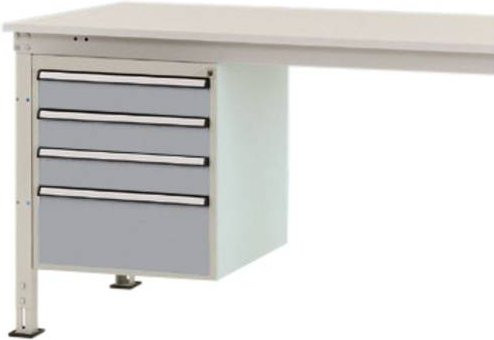 Manuflex ZB4813.9006 Gehäuse-Unterbau Stationär in Silber und Weiß mit 4 abschließbaren Schubfächern, Nutzhöhe: 500 mm, für Tischtiefe: 1000 mm - Bild 1
