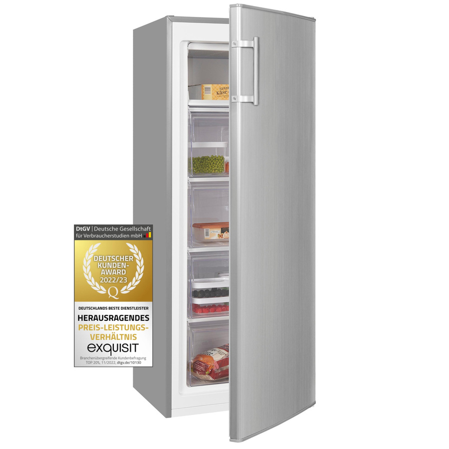 Exquisit GS5230-H-040E Gefrierschrank in Silver, Standgerät mit umkehrbarer Tür, B/T/H: 54,4 x 60,0 x 180,0 cm - Bild 1