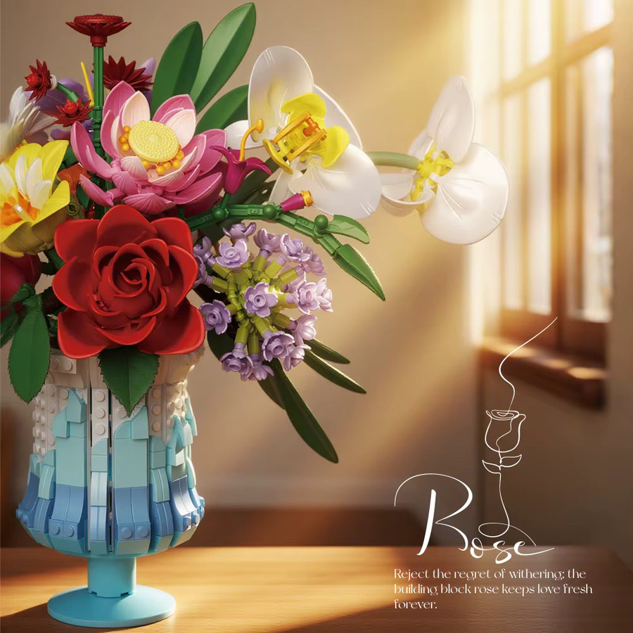 AMAZINGBLOKS Konservierte Blumen Bausteine Rose Daisy Lily Bouquet, 956 Teile, ab 14 Jahren - Bild 3