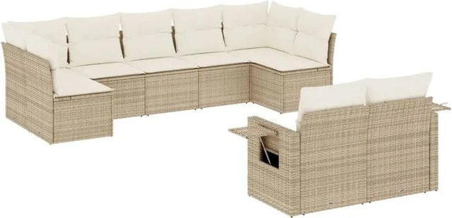 vidaXL 9-tlg. Garten-Sofagarnitur in L-Form aus Poly-Rattan mit Kissen in Beige - Bild 1