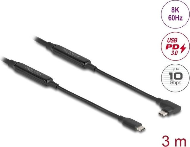 Delock USB-C auf USB-C Datenkabel USB 3.2 Gen 2 links gewinkelt, Schwarz, 3,0 m - Bild 1