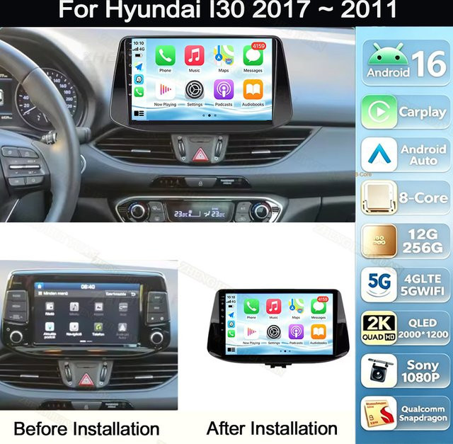 TIEYEZ Android Autoradio Multimedia-Player für Hyundai I30 2017-2021 mit Android Auto, CarPlay, Wi-Fi und Bluetooth in Schwarz - Bild 1