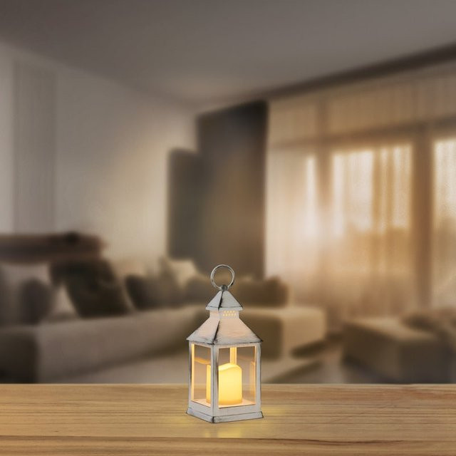 LED-Laterne NKD in Weiß mit Flackerfunktion im Shabby Chic Design, B/T/H: 10,5 x 10,5 x 24,0 cm - Bild 1